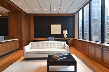 Fototapeta premium Modern Office Interior Design with City View