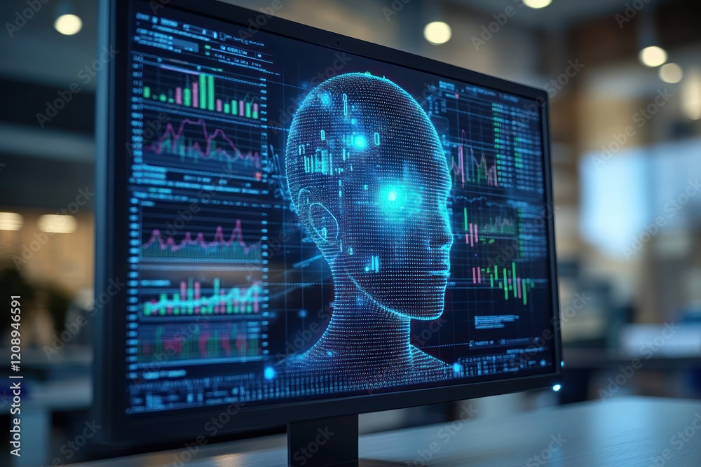Poster futuristic digital interface displaying ai analysis and data trends