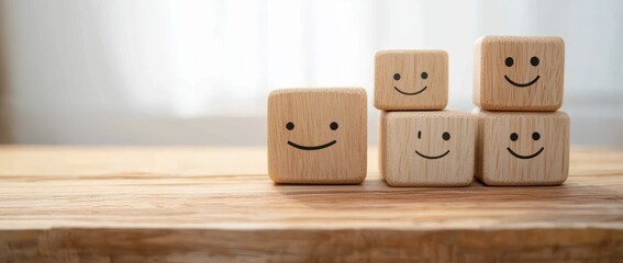 Customer Satisfaction Survey Wooden Blocks Emoticons Growth Hand Rating Business Excellence Review Feedback
