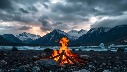 camp fire in the mountains