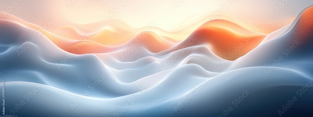 Poster minimalist abstract design with flowing white curves ambient lighting depth tranquility contemporary