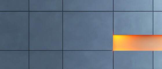 Warm light softly illuminates recessed panel modern wall. AI Generated