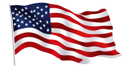 american flag fluttering  isolated on white background 