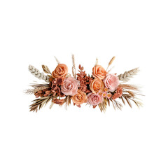 A floral arrangement featuring delicate roses in shades of pink, Isolated on white background