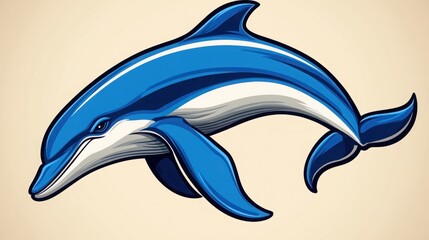 Naklejka premium Vibrant Blue Dolphin Illustration Swimming Gracefully in Artistic Style, Capturing the Beauty and Elegance of Marine Life in a Stunning Design for Creative Use