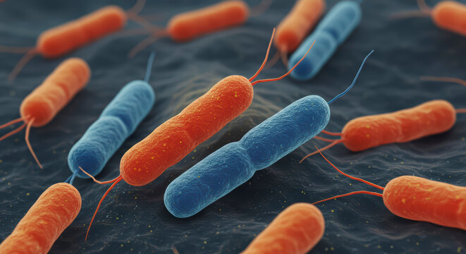 Detailed 3D View of Gram-Negative Enterobacteriaceae Bacteria, Causative Agents of Infections