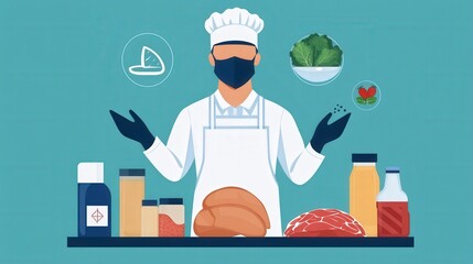 Chef at Work Emphasizing Ingredients with Healthy Options and Precautions