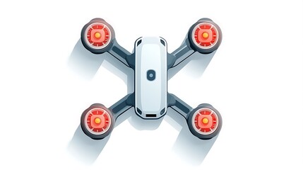 Fototapeta premium A top-down view of a drone-style airplane, emphasizing its modern, unconventional design, isolated on a seamless white background