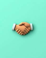 Handshake illustration on a teal background, symbolizing agreement and partnership. flat art style icon minimalist communication