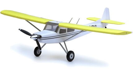 A futuristic lightweight airplane with slim wings and a small fuselage, isolated on a white backdrop to emphasize its energy-efficient design