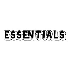 Essentials text for brand design, t shirt, apparel, clothing