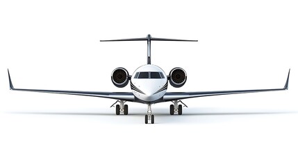 A symmetrical front view of a commercial aircraft, highlighting its wingspan, cockpit, and jet engines, against a clean white background