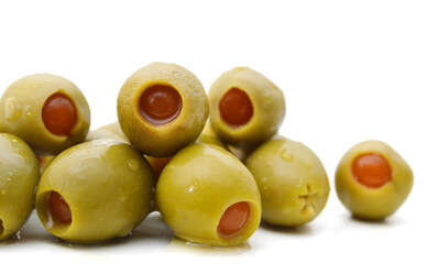 pickled olives on white background
