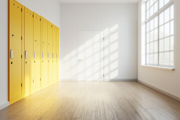 School Hallway with Yellow Lockers: Back-to-School Concept and Mockup Wall Design