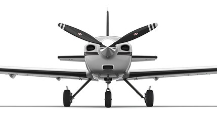 Fototapeta premium A close-up view of a small private aircraft, focusing on its propeller and tail, isolated on a clean white backdrop