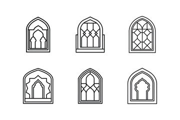 islamic window design icon line art vector illustration