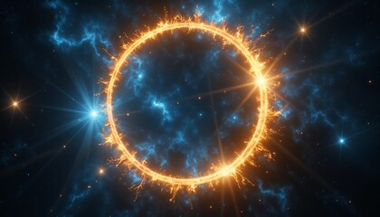 Fototapeta premium Mystical energy ring glowing in fiery orange, cosmic backdrop, vibrant stellar atmosphere 