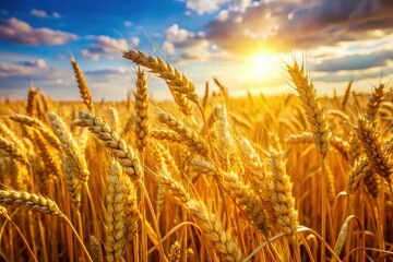 Fototapeta premium Golden Wheat Field Photography: Ripe Harvest, Summer Sun, Rural Landscape