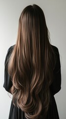 Obraz premium Back view of a girl with beautiful wavy brown hair.