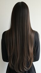 Back view of girl with straight long brown hair.
