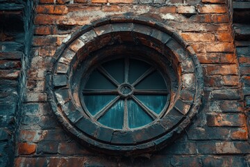Round window in old brick wall.