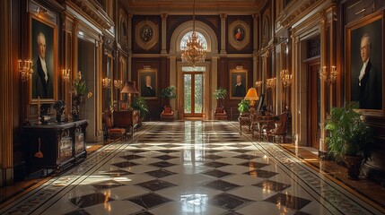 Obraz premium Grand Hallway of Opulent Mansion: A Luxurious Interior