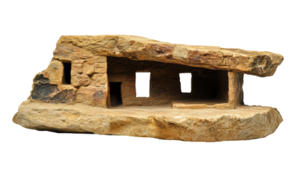 Ancient stone structure showcasing unique architectural design from prehistoric times isolated on transparent background