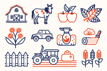 Fototapeta premium a-set- outline-icons-relate-to-farm