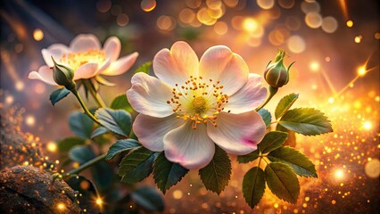Fototapeta premium Long Exposure Rosehip Oil Photography: Blooming Flowers & Night Photography