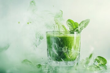 Healthy diet and nutrition, lifestyle, vegan, alkaline, vegetarian concept. Green smoothie in a glass with organic ingredients, vegetables.