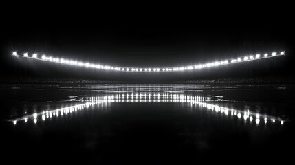 Fototapeta premium Night Lightscape: Stadium Lights Reflecting on a Dark, Still Surface