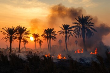 A palm trees on fire.