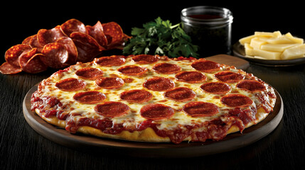 Delicious Pepperoni Pizza on Wooden Board