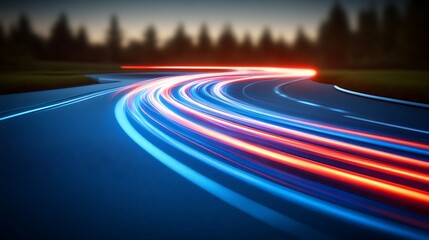 Abstract Night Road Light Trails Blurred Motion