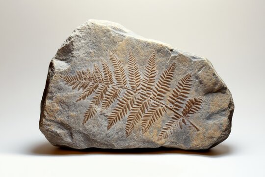 Stone with fossilized fern imprint.