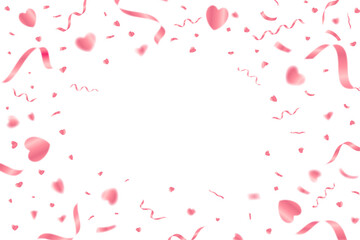 ピンクのハートの紙吹雪のベクターイラスト ピンク色のハート紙吹雪のフレーム背景