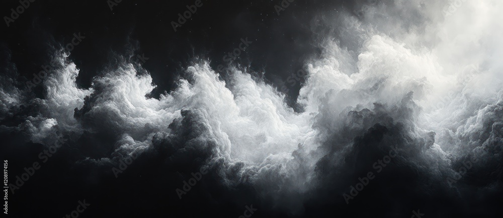 Poster abstract black and white watercolor painting with cloudy texture and soft gradients