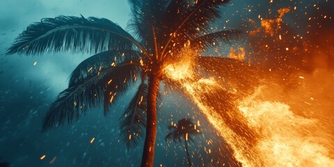 Fototapeta premium A palm tree on fire.