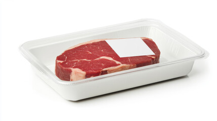 Single Raw Steak in Plastic Tray with Blank Label