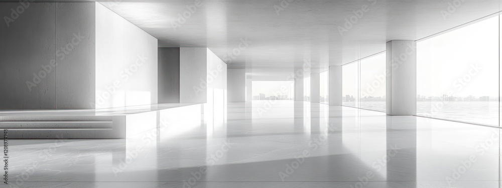 Poster Minimalist Interior Design with Angular Lines and High-Key Lighting