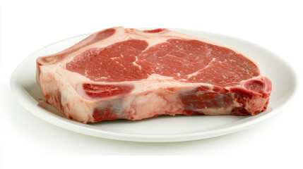Fototapeta premium Raw Beef Steak on White Plate - Juicy, Delicious Cut of Meat