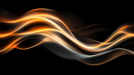 Abstract Orange and Grey Waves Flowing in Darkness