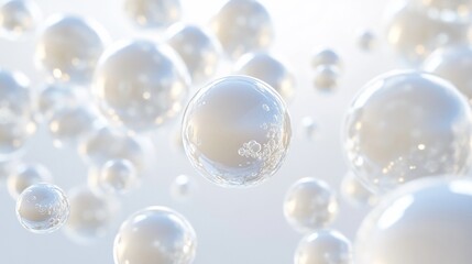 Abstract background with floating shiny spheres.