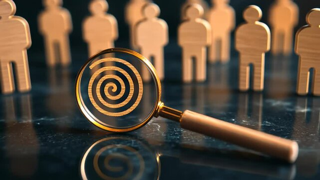 HRM or Human Resource Management, Magnifier glass focus to manager icon which is among staff icons for human development recruitment leadership and customer target. resume, interview.
