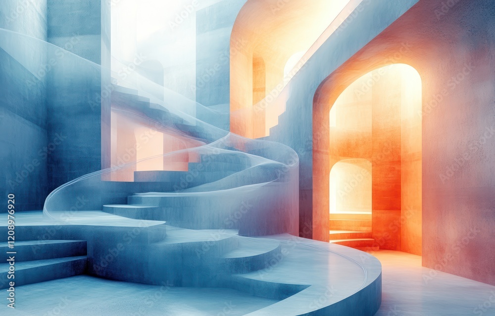 Aufkleber minimalist abstract composition translucent geometric shapes soft lighting modern art design