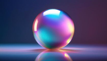 glowing sphere with iridescent surface on smooth background