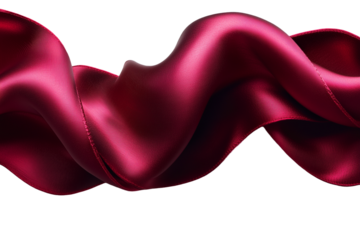 flowing red silk fabric wave abstract background with gentle folds and curves; transparent background png