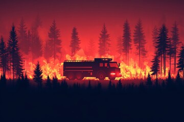 Obraz premium Fire truck driving toward wildfire.
