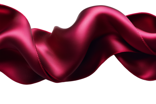 flowing red silk fabric wave abstract background with gentle folds and curves; transparent background png