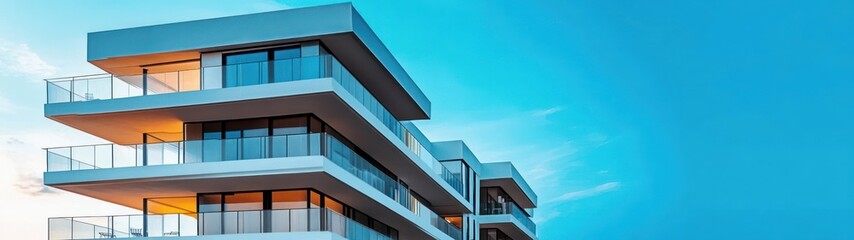 Fototapeta premium Modern Residential Building with Minimalist Design and Glass Balconies